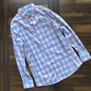 Vineyard Vines Boys Blue and Pink Check Button Up Shirt Size Large 16